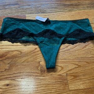 Brand new never worn w/ tags Victoria secret green/ black lace mesh thong size M